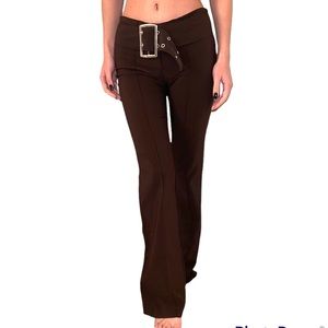 Chocolate Brown Flares with Belt Buckle detail.